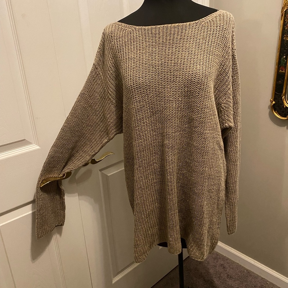 Donna Karan DNKY VTG Linen Tan Off-the-Shoulder Knit Sweater NWT L